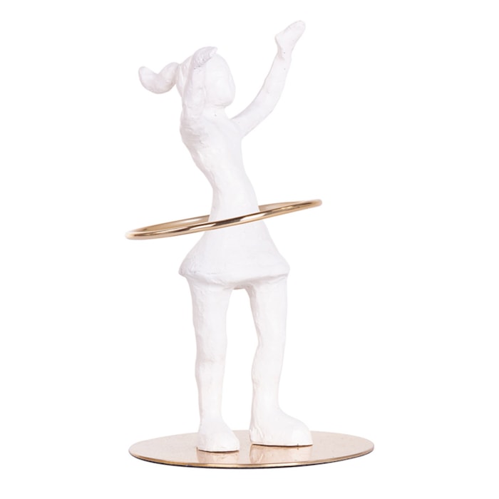 Escultura de Resina e Metal Brincando de Bambolê Branco - 26,5cm - Madel Home