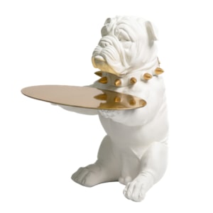 Escultura de Resina e Metal Dog Servindo Branco - 36cm