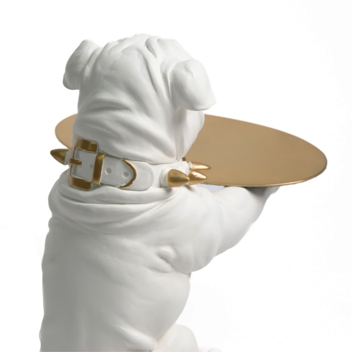 Escultura de Resina e Metal Dog Servindo Branco - 36cm - Madel Home