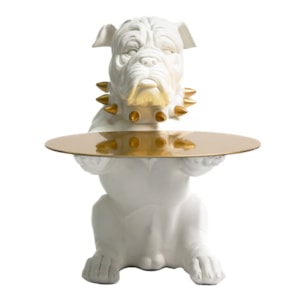 Escultura de Resina e Metal Dog Servindo Branco - 36cm