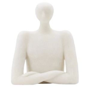 Escultura de Resina Figura em Pedra Observando Branco - 31cm