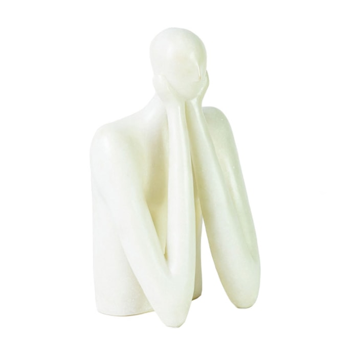 Escultura de Resina Figura em Pedra Pensativa Branca - 31cm - Madel Home