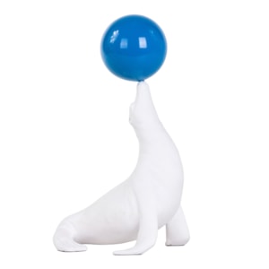Escultura de Resina Foca com Bola Azul Royal - 28cm