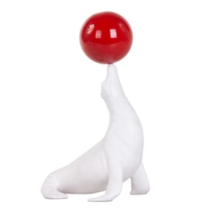 Escultura de Resina Foca com Bola Vermelha - 28cm