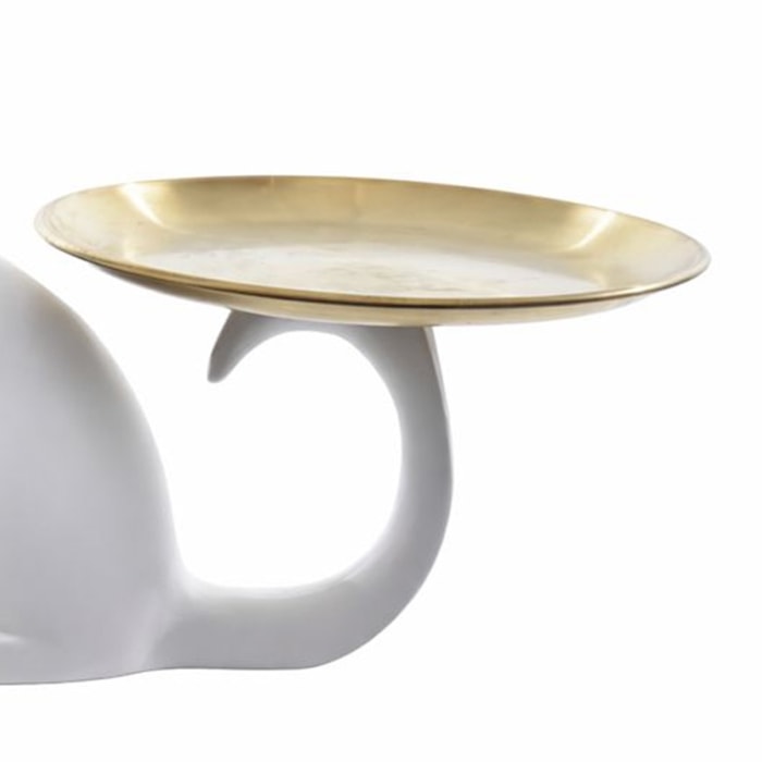 Escultura de Resina Gato com Bandeja Sentado Branco - 19cm - Madel Home