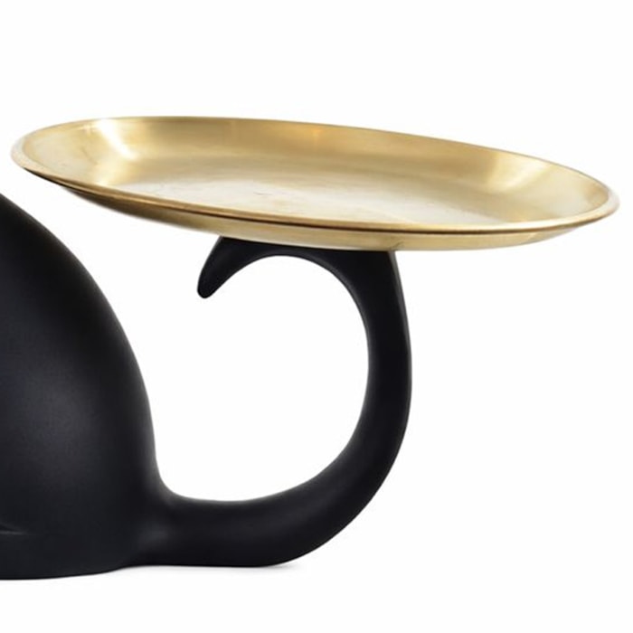 Escultura de Resina Gato com Bandeja Sentado Preto - 19cm - Madel Home