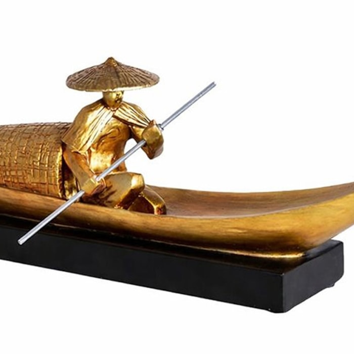 Escultura de Resina Homem no Barco Preto e Dourado - 32cm - Madel Home
