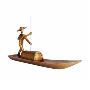 Escultura de Resina Homem no Barco Preto e Dourado - 47cm