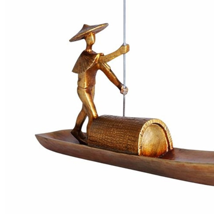 Escultura de Resina Homem no Barco Preto e Dourado - 47cm - Madel Home