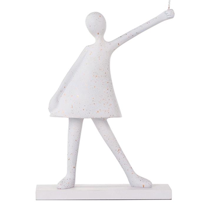 Escultura de Resina Menina Balão Flocado Dourado - 60cm - Madel Home