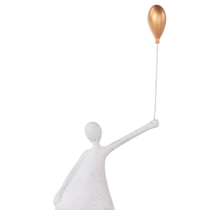 Escultura de Resina Menina Balão Flocado Dourado - 60cm - Madel Home