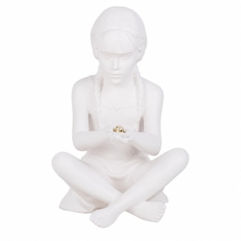 Escultura de Resina Menina Dorothy com Joaninha Branca - 32cm