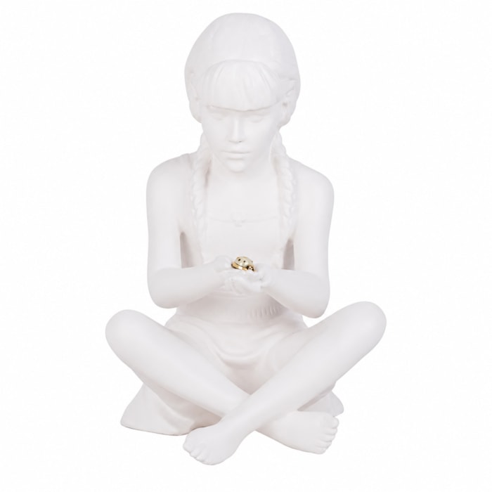 Escultura de Resina Menina Dorothy com Joaninha Branca - 32cm - Madel Home