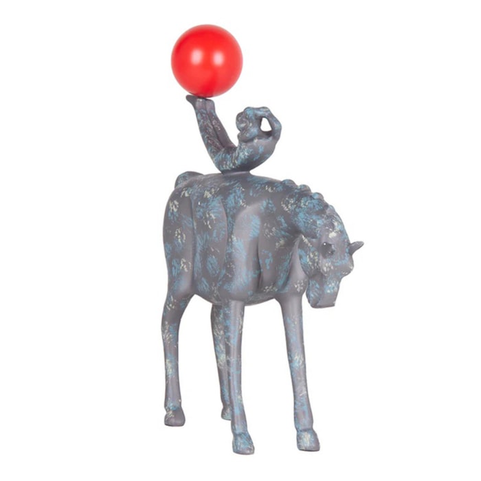 Escultura de Resina Menino Brincando no Cavalo Preto - 42cm - Madel Home