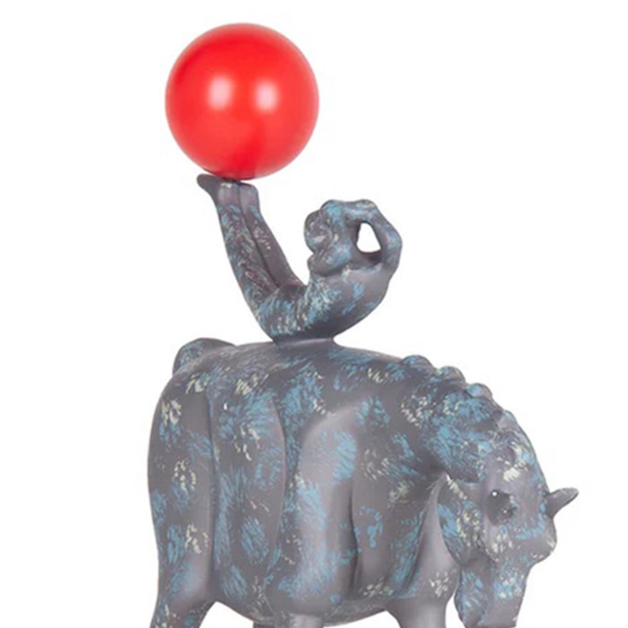 Escultura de Resina Menino Brincando no Cavalo Preto - 42cm - Madel Home