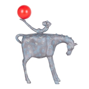 Escultura de Resina Menino Brincando no Cavalo Preto - 42cm