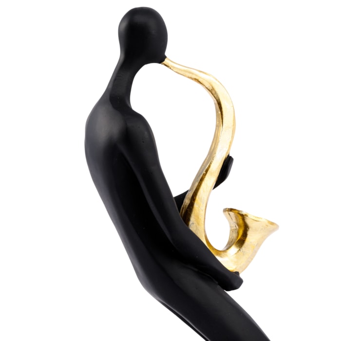 Escultura de Resina Músico Saxofonista Preto e Dourado - 31cm - Madel Home