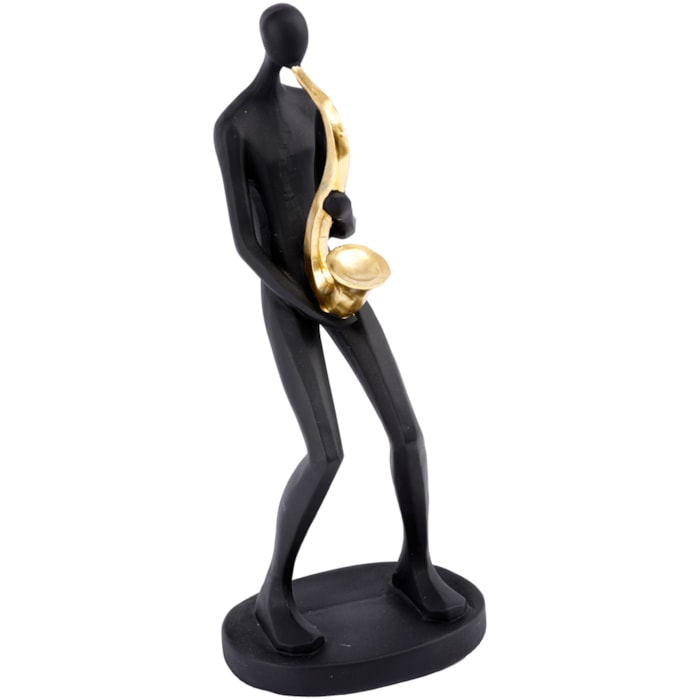 Escultura de Resina Músico Saxofonista Preto e Dourado - 31cm - Madel Home