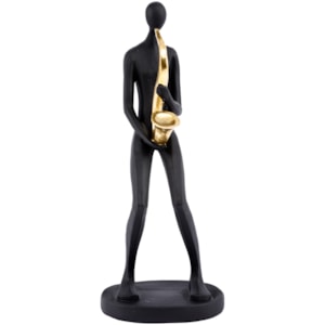 Escultura de Resina Músico Saxofonista Preto e Dourado - 31cm