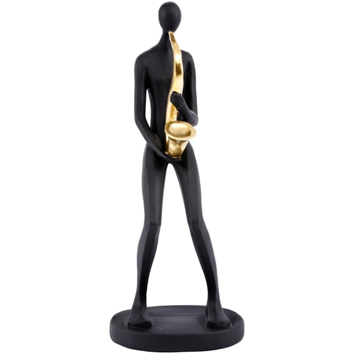 Escultura de Resina Músico Saxofonista Preto e Dourado - 31cm - Madel Home