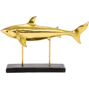 Escultura de Resina Tubarão Dourado - 30cm