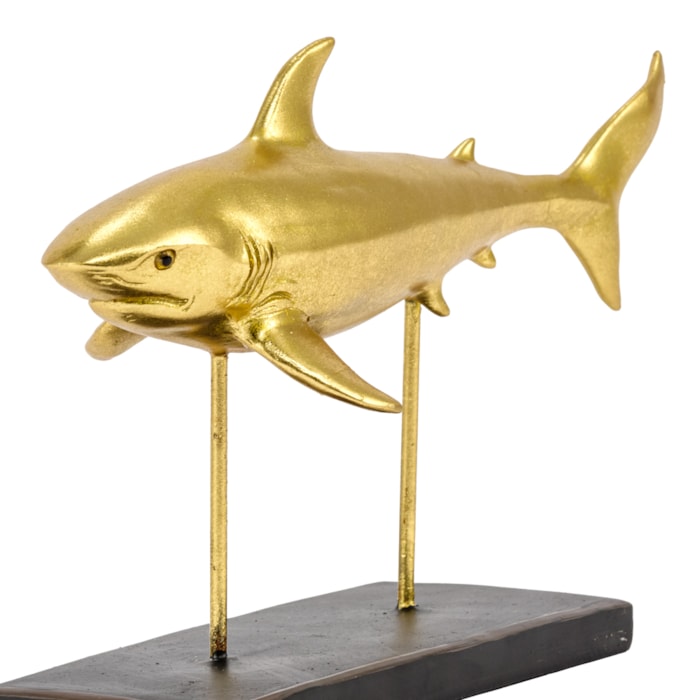 Escultura de Resina Tubarão Dourado - 30cm - Madel Home