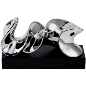 Escultura Decorativa de Cerâmica Abstrata Onda Prata - 34cm