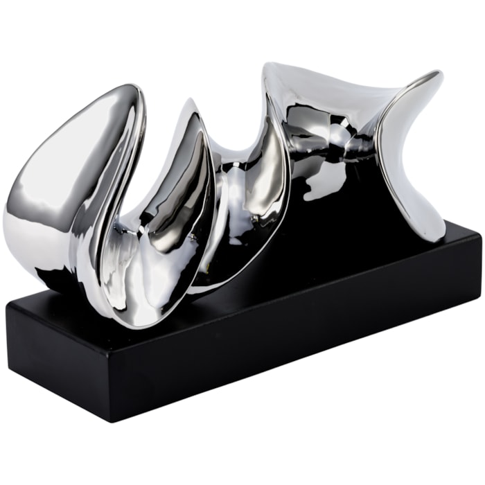 Escultura Decorativa de Cerâmica Abstrata Onda Prata - 34cm - Madel Home