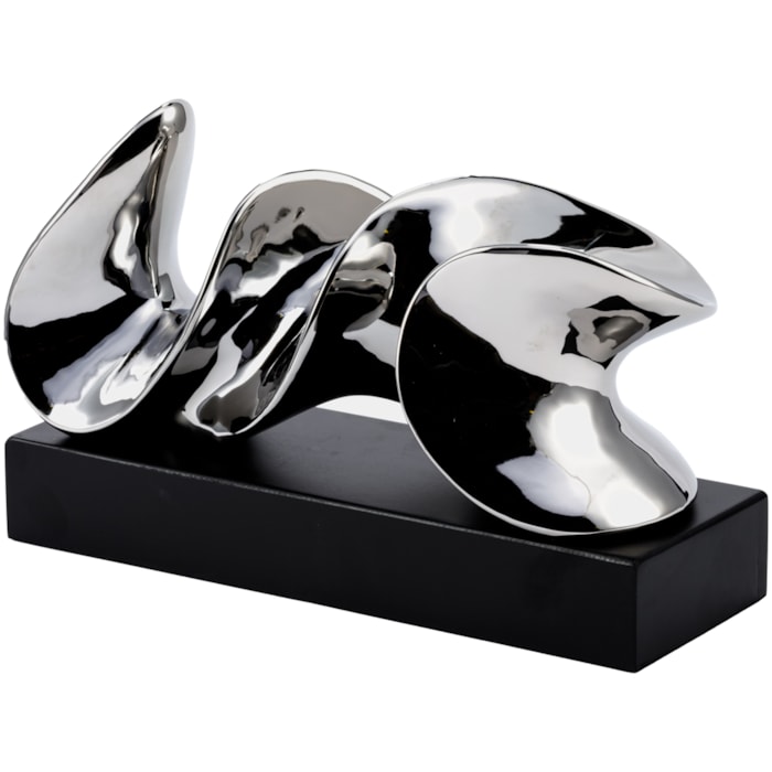 Escultura Decorativa de Cerâmica Abstrata Onda Prata - 34cm - Madel Home
