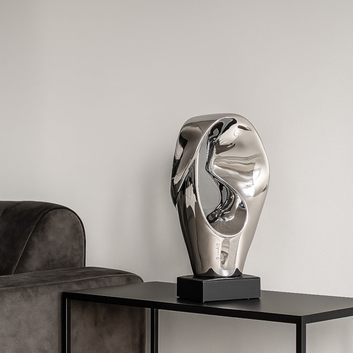 Escultura Decorativa de Cerâmica Moderna Forma Orgânica Grafite - 33cm - Madel Home
