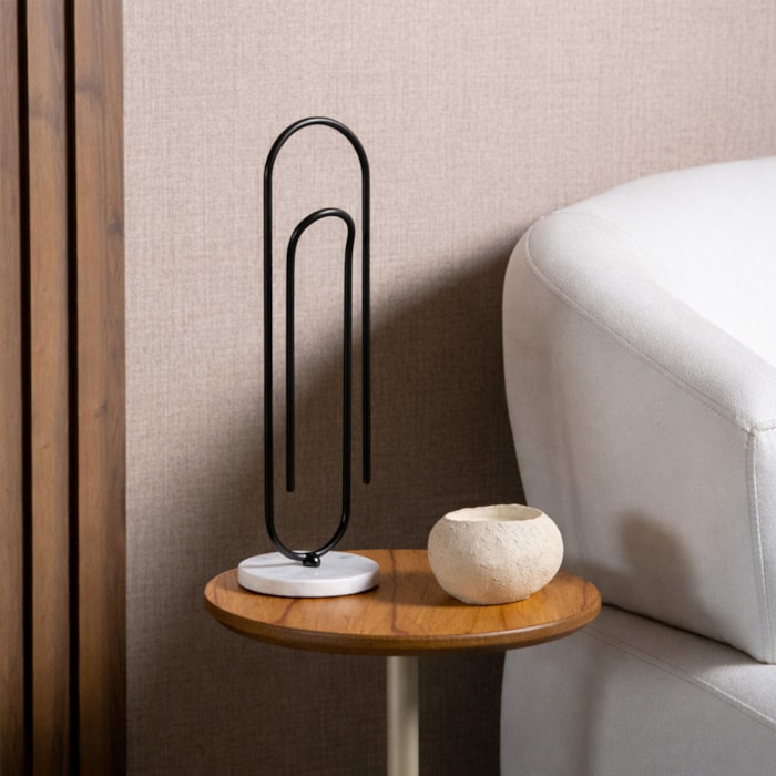 Escultura Decorativa de Mármore e Metal Clips Preto - 38cm - Madel Home