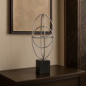 Escultura Decorativa de Metal Esfera Metálica Prata - 45cm
