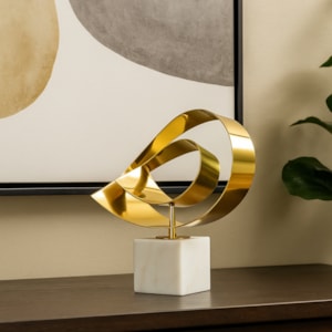 Escultura Decorativa de Metal Golden Flow Dourada - 33cm