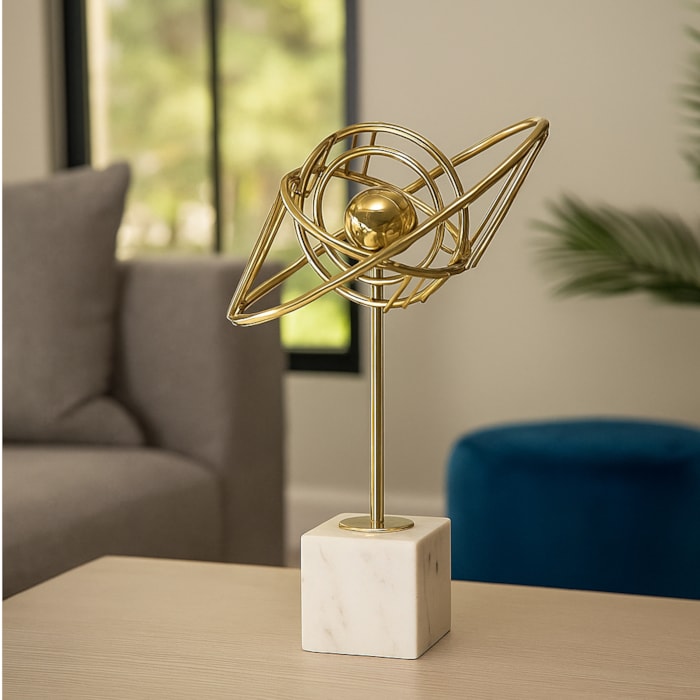 Escultura Decorativa de Metal Orbital Dourada - 37cm - Madel Home
