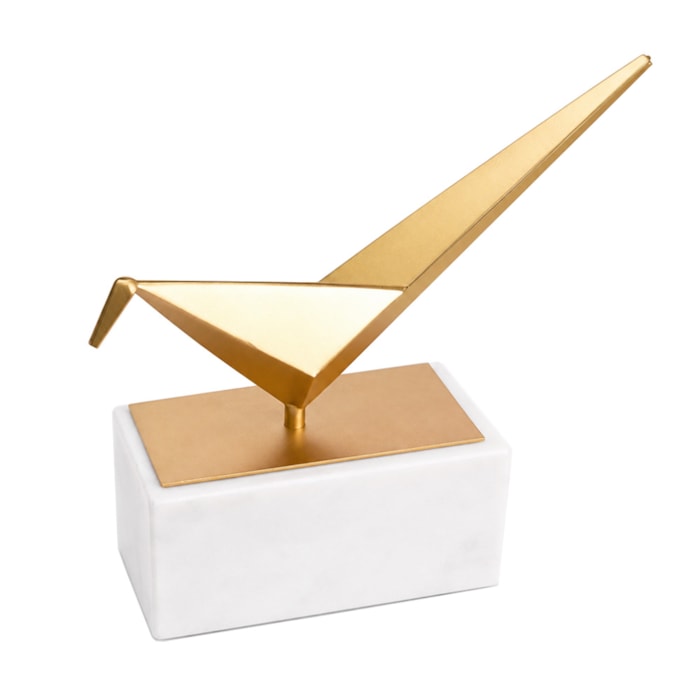 Escultura Decorativa de Metal Pássaro Origami Dourado - 44cm - Madel Home