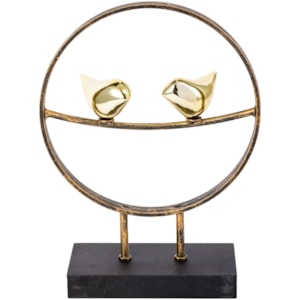 Escultura Decorativa de Metal Pássaros Dourado - 35cm