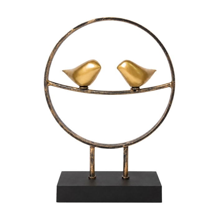 Escultura Decorativa de Metal Pássaros Dourado - 35cm - Madel Home