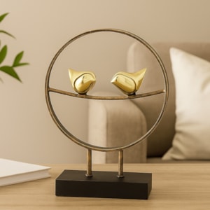 Escultura Decorativa de Metal Pássaros Dourado - 35cm