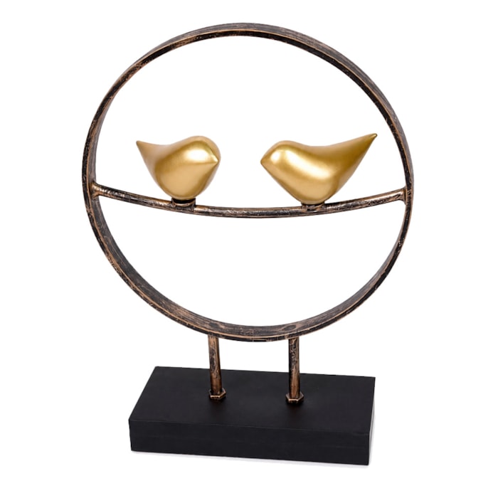 Escultura Decorativa de Metal Pássaros Dourado - 35cm - Madel Home