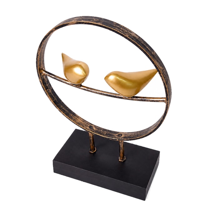 Escultura Decorativa de Metal Pássaros Dourado - 35cm - Madel Home
