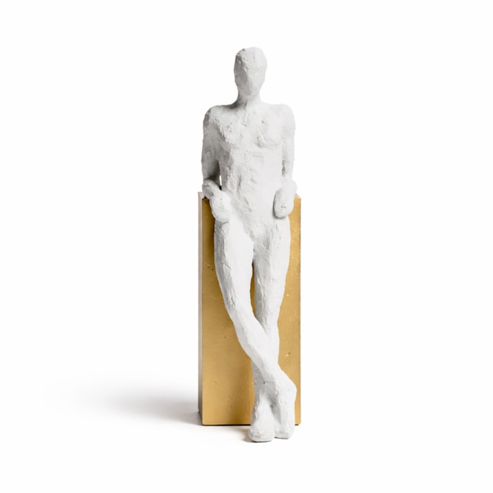 Escultura Decorativa de Resina Homem Think Apoiado Branco - 28cm - Madel Home