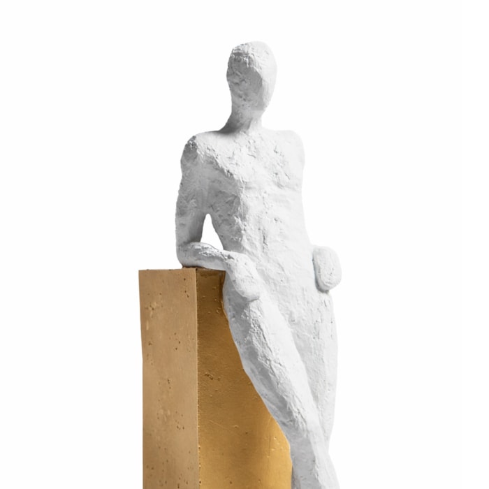 Escultura Decorativa de Resina Homem Think Apoiado Branco - 28cm - Madel Home
