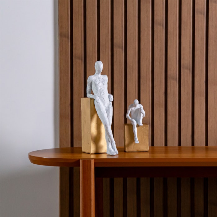 Escultura Decorativa de Resina Homem Think Sentado Branco - 16cm - Madel Home