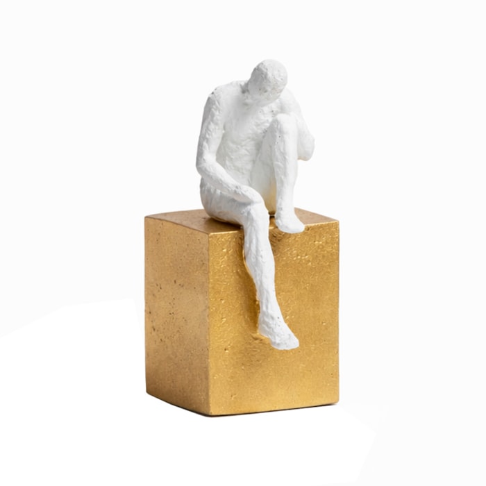 Escultura Decorativa de Resina Homem Think Sentado Branco - 16cm - Madel Home