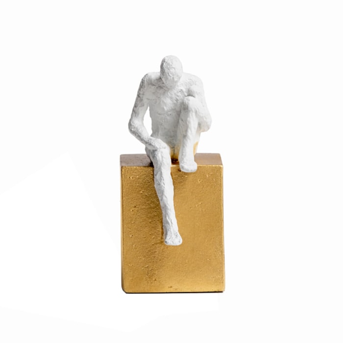 Escultura Decorativa de Resina Homem Think Sentado Branco - 16cm - Madel Home