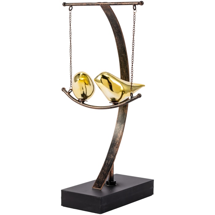 Escultura Decorativa de Resina Passarinhos Dourados - 38cm - Madel Home