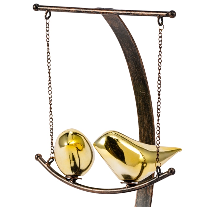 Escultura Decorativa de Resina Passarinhos Dourados - 38cm - Madel Home