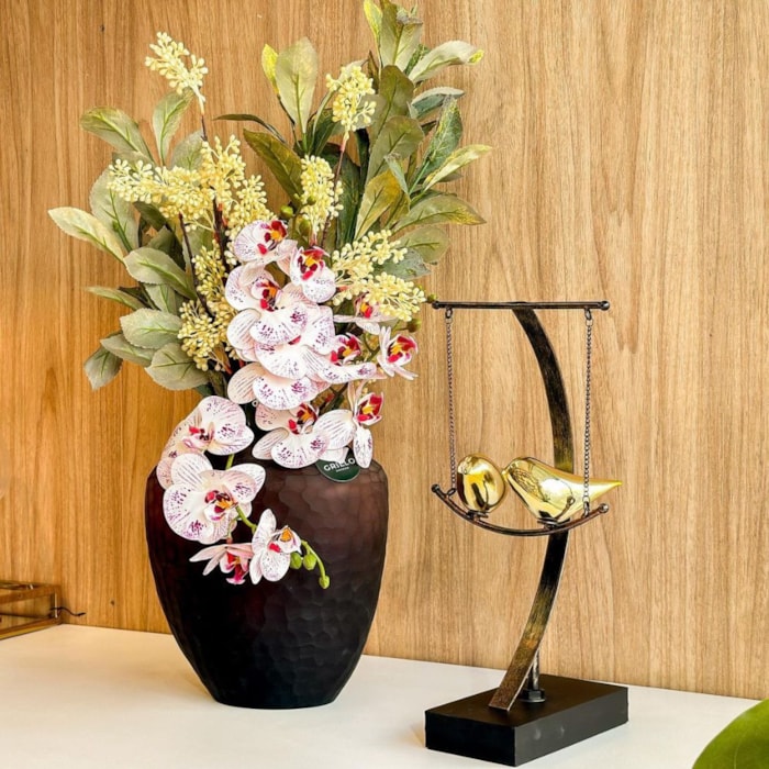 Escultura Decorativa de Resina Passarinhos Dourados - 38cm - Madel Home