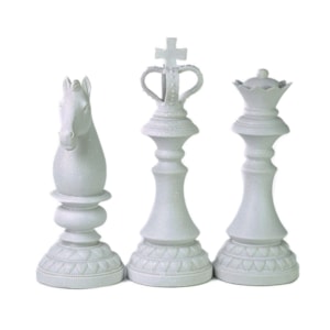 Escultura Xadrez Rei Rainha e Cavalo de Resina Branco - 20cm