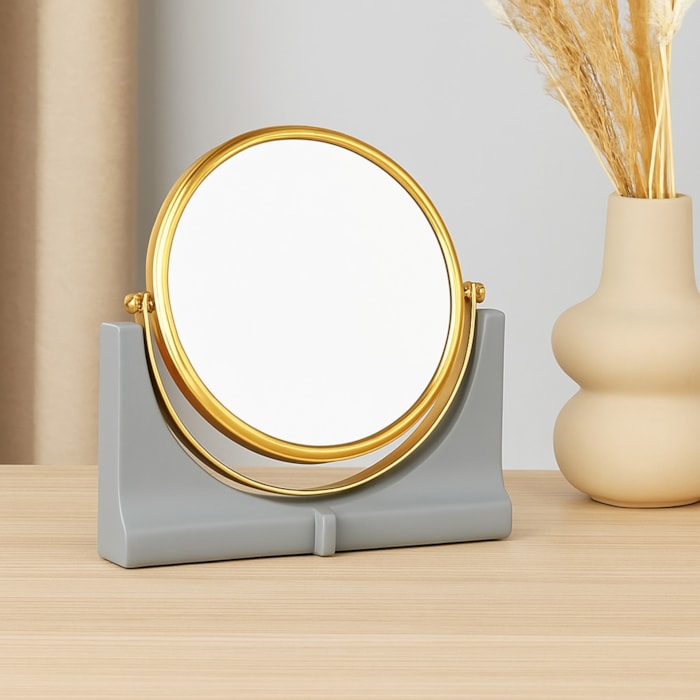 Espelho com Base em Resina e Metal Dourado - 25cm - Madel Home